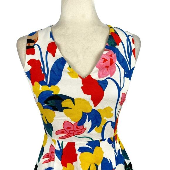 J.Crew A-line Dress Morning Flower Floral White Linen Summer Midi Dress Size 00 - Picture 3 of 14